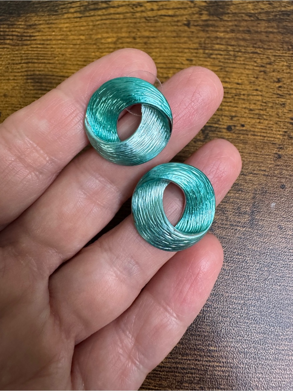 4/$20 Teal Swirl Circular Stud Earrings - Contemporary Women Jewelry